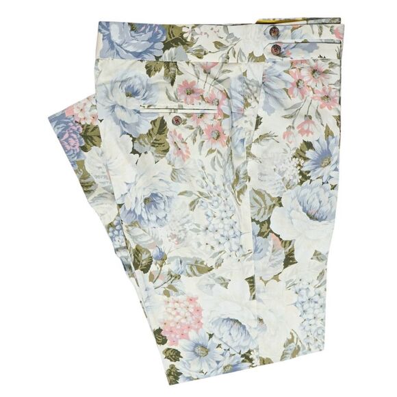 Chiragh Apparel Other - Mens Gurkha Chino Pants 36 Beige Floral Cotton Trousers Straight Fit Flat Front